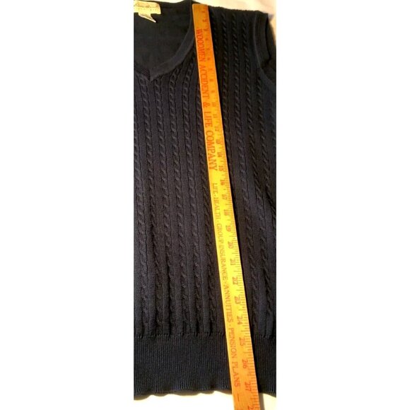 Eddie Bauer Sweater Vest Men XL Navy Blue V Neck Cable Knit Classic Cotton - Picture 2 of 9